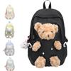 Generic Zaino scolastico Kawaii per ragazze con portachiavi in peluche a forma di orsacchiotto, zaino per la scuola con orso pastello, zaino multitasche in nylon impermeabile, leggero regalo per bambini e