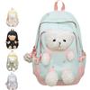 Generic Zaino scolastico Kawaii per ragazze con portachiavi in peluche a forma di orsacchiotto, zaino per la scuola con orso pastello, zaino multitasche in nylon impermeabile, leggero regalo per bambini e