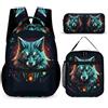 WECECE Borsa Scuola Wolves Ragazze con Borsa Termica e Astuccio Matite, Set di Zaino Animal Wolf Ragazzo 7-11 Anni per Rientro a Scuola