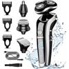 Unipampa 4 in 1 Rasoio Elettrico Barba, Rasoio elettrico Wet Dry Testina di Ricambio, Tagliacapelli Uomo professionale, Rasoio Naso, con Display LED, USB Ricaricabile Senza Fil, 3 Pettini Regolatori