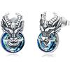 REDSUN Orecchini a forma di lupo/drago/tigre, in argento sterling 925, con testa di lupo, orecchini da uomo e da donna, con cristalli, gioielli punk gotici, per unisex, uomini, ragazze, donne
