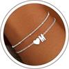 SLOONG Regalo per l'inizio della scuola, braccialetto con lettere per donne | Bracciale placcato oro/argento a forma di cuore, ipoallergenico, regalo di compleanno, per donne, ragazze, bambini