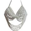 Shuade Catena per il corpo con perle per reggiseno, bikini, catena toracica, alla moda, accessori per gioielli, regolabile, per raves party e spiaggia, perle d'imitazione