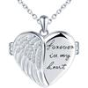 CONILOK Collana Foto Ciondolo Cuore Argento 925 Medaglione Portafoto Personalizzabile con Ali di Zirconio e Testo Inciso