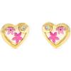 Monde Petit Orecchini bambini ragazza Smalto multicolore Cuore Zircone Oro Giallo 9K - Certificato di garanzia - Mondepetit - 2492