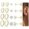 JeweBella 8 Paia Orecchini Acciaio Chirurgico 316L Set Orecchini Donna Oro Argento Piercing Orecchio Oro 14K Orecchini Anallergici Donna Orecchini a Cerchio Piercing Cartilagine Helix Multi Piercing