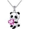 Yienate Collana con ciondolo a forma di panda con ciondolo a forma di orsetto a forma di cuore bianco e argento, idea regalo per donne e ragazze, Cristallo Argento Zirconia cubica, Zirconia cubica