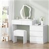 ALFORDSON Tavolo da toeletta con illuminazione, specchio a forma di nuvola, con sgabello, tavolo da toeletta con 5 cassetti e armadietto, per camera da letto, cameretta dei bambini, bianco