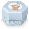 Doni Bomboniere Scatola Confetti di Forma Esagonale e di Colore Celeste con Orsetto 5,5 x 9,5 x h 8 cm Confezione 10 pz