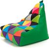 Ecopuf - Pouf Poltrona Sacco Poliestere KEIKO PATCHWORK S/M - Puffo per Sedersi - Pouf Sacco Antistrappo Antimacchia - Pouff con Maniglia - Arredamento Casa - Base Miscela/Bottiglia verde