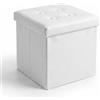 INTRECCI Pouf Contenitore Quadrato in Ecopelle, Pouf Poggiapiedi Imbottito in simil Pelle 38x38x38h cm Bianco