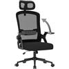 naspaluro Sedia da Ufficio Ergonomica con Schienale Alto, Sedia Scrivania a Rete Traspirante con Poggiatesta Regolabile, Supporto Lombare, Braccioli Ribaltabili e Cuscino Confortevole, Nera