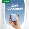 UGREEN Mini Power Bank 33W 10000mAh con Cavo Type-C Integrato, Caricatore PD 30W Compatibile con Xiaomi 33W, Batteria Esterna