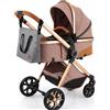 Reenborn Passeggino 3 in 1, passeggino multifunzione, sistema da viaggio con seggiolino auto regolabile in posizione alta, telaio in alluminio leggero, chiusura con una sola mano, sedile reversibile, ruote con