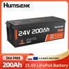 Humsienk Batteria al litio LiFePO4 Humsienk 24V 200Ah, BMS integrato da 250A, batteria ricaricabile al litio a ciclo profondo 6000+ con protezione da basse temperature, max. Batteria da 5120Wh per Camper,