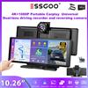 ESSGOO 10.26" 4K 64GTF Schermo Touch Portatile CarPlay Bluetooth Mirror Link Controllo al Volante Autoradio Wireless Carplay Android Auto Doppia Lente Dash Cam Telecamera Retromarcia AUX FM Schermo