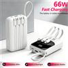 NONE Power Bank da 10000mAh con Ricarica Rapida PD66W, Caricabatterie Portatile con 4 Cavi Integrati e Torcia LED, Batteria Esterna Compatibile con Smartphone, Fonte di Alimentazione Leggera per Uso