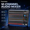 Yamnweo GX12, Mixer Audio Professionale a 12 Canali, Registrazione MP3 Wireless Bluetooth USB, EQ a 3 Bande, Alimentazione Phantom 48V, Monitoraggio in Tempo Reale