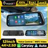 Podofo Monitor Specchietto Retrovisore 12'' con Telecamera Frontale, Registratore DVR per Auto, Carplay, Android Auto, WIFI, Registrazione in Loop, FM, AUX