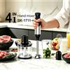 Seeiswork Frullatore a immersione portatile 4-IN-1, frullatore in acciaio inossidabile a 5 velocità regolabili, adatto per puree, frullati, frappè, zuppe, salse.