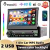 Podofo Autoradio 7'' con Schermo Retrattile Manuale 1Din, Lettore MP5, Bluetooth, FM, MirrorLink, AUX, Porta USB e Type-C, Stereo per Auto