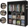 NONE Armadio Portatile con Copertura, Guardaroba Robusto e Resistente per Appendere Vestiti, Grande Capacità con Barre Appendiabiti, Ripiani, Tasche Laterali e Cerniera, per Camera da Letto, Soggiorno,