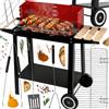 NONE Barbecue a carbonella da giardino su ruote con coperchio, regolazione aria, ripiani laterali e inferiori, griglia cromata 40x40 cm, braciere smaltato, acciaio verniciato a polvere, include spatola,