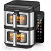 Oyajia Friggitrice ad Aria Calda a Doppio Strato Verticale con Doppia Camera 11 L XXL Airfryer con Display Touch a Colori Pieghevole, Timer 1H, Acciaio Inox 11 Litri 2800W