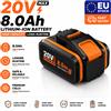 RYOBI Batteria di ricambio agli ioni di litio 20V 8000mAh compatibile con utensili elettrici Worx WX390 WX176 WX166.4 WX372.1 WX800 WX678 WX550 WX532 WG894E WG629E WG329E Batteria ricaricabile ad alta
