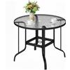 NONE Tavolo basso da giardino rotondo con foro per ombrellone, in metallo e vetro temperato, Ø 96,5x71 cm, Nero