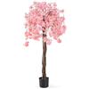 COSTWAY Albero di Ciliegio Artificiale 163 CM, Pianta Finta da Interno con Vaso in PP Riempito con Cemento, Fiori in Tessuto, Decorazione per Ufficio, Casa e Veranda (Rosa)