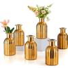 Inweder Vaso in Vetro Dorato per Tavola: 6 Pcs Piccoli Vasi da Fiori | Finitura Vintage a Nervature, Collo Stretto, per Fiori a Stelo Singolo/Fiori Secchi, Centrotavola, Matrimoni, Natale, Salotto