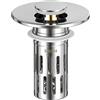 Rutovex Tappo per lavandino con filtro di scarico, tappo di scarico universale con filtro per lavabo, in acciaio inox pop up, nucleo in ottone, anti-intasamento, per foro di scarico diametro 25-30 mm