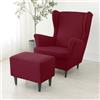 ABZDUNG 2 Pezzi Copripoltrona con Orecchie e Copri Pouf Elasticizzato, Copridivano da 1 Posto con Fodera per Cuscino, Lavabile Rimovibile per Bar Soggiorno Camera da Letto(Rosso Bordeaux)