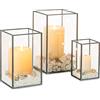 NUPTIO Portacandele in vetro Hurricane, 3 lanterne nere geometriche, portacandele, centrotavola decorativo per esterni e interni, decorazione per caminetto di Halloween, 20,6 e 16,5 e 11,9 cm