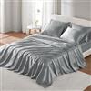 Madison Park Essentials - Set di lenzuola in raso di lusso e setoso con lucentezza naturale, tasca profonda 40,6 cm, elastico tutto l'anno, biancheria da letto matrimoniale, grigio, 6 pezzi