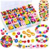 Dawumin Set di perline in legno per bambini dai 4 anni in su, con fiori, animali e colori macaron, gioielli fai da te con cordoncino e ausili per infilare bracciali, collane e progetti creativi (A)
