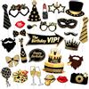 G2PLUS 32 Pezzi Photo Booth Compleanno Accessori: Kit Photobooth Compleanno Nero e Oro per Feste, Matrimoni, Lauree, Natale e Carnevale - Photo Booth Divertente per Uomo e Donna
