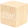 Wowfast Sveglia digitale in legno con display LCD, sveglia digitale da tavolo con funzione di memoria, 4 livelli di luminosità, sveglia in legno, decorazione per camera da letto/comodino (batteria non