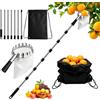 Gulxwis 2.8M Raccogli Frutta Telescopico, Raccoglitore di Mele, Attrezzo Raccogli Frutta in Acciaio Inox, Raccoglifrutta Regolabile con Sacchetti per Limoni Mele Pere Pesche