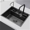 Yuezouikl Lavelli da Cucina Lavello A Scomparsa con Rubinetto Pieghevole Lavello in Acciaio Inox Nero Lavello Multifunzionale da Incasso Mini Lavello A Scomparsa con Coperchio,55CM*45CM*22CM