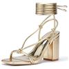 GENSHUO Sandali da Donna con Tacco Largo, Design con Cinturino per le Gambe da Donna, Eleganti Sandali con Cinturino a Tacco Alto, Sandali Estivi alla Moda per Matrimonio, 36-42 EU