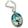 So Sweet Collana di cabochon in vetro, collana lunga in argento placcato, incastonato « il gatto con l'ombrello », nero, verde, turchese, bronzo (ref.2a).