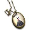 So Sweet Collana in vetro cabochon, collana lunga con illustrazione, isieme « il laboratorio di cucito », macchina da cucire, vestito, sarta, moda, beige, nero, rosso (ref.26)