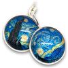 So Sweet orecchini in argento, cabochon di vetro, set « Notte stellata », Van Gogh, dipinto, pittore, blu, nero (ref.15a).
