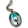 So Sweet Collana di cabochon di vetro, collana lunga con illustrazione di gatto, set « gatto con ombrello » nero, verde, turchese, bronzo (ref.2).