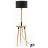 STONES HOME FURNITURE, Lampada da Terra con Mensola, Ripiano con Presa USB e Ricarica Wireless, Struttura Legno di Faggio e Paralume in Tessuto, Modello Acrux, Colore Nero, 40 x 40 x H 135 cm