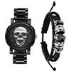 JewelryWe Orologio da Polso e Bracciale Teschio: Set 2 Pezzi Orologio al Quarzo e Bracciale in Tessuto Regolabile Idee Regalo Halloween