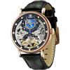 TIME100 Orologio Uomo Meccanico Automatico Scheletrato, Movimento Automatico, Cinturino in Vera Pelle, Orologio da Uomo con Cassa in Acciaio Inossidabile, 30M Resistente all'Acqua（NeroOro）