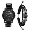 JewelryWe Orologio da Polso e Bracciale Teschio: Set 2 Pezzi Orologio al Quarzo e Bracciale in Tessuto Regolabile Idee Regalo Halloween